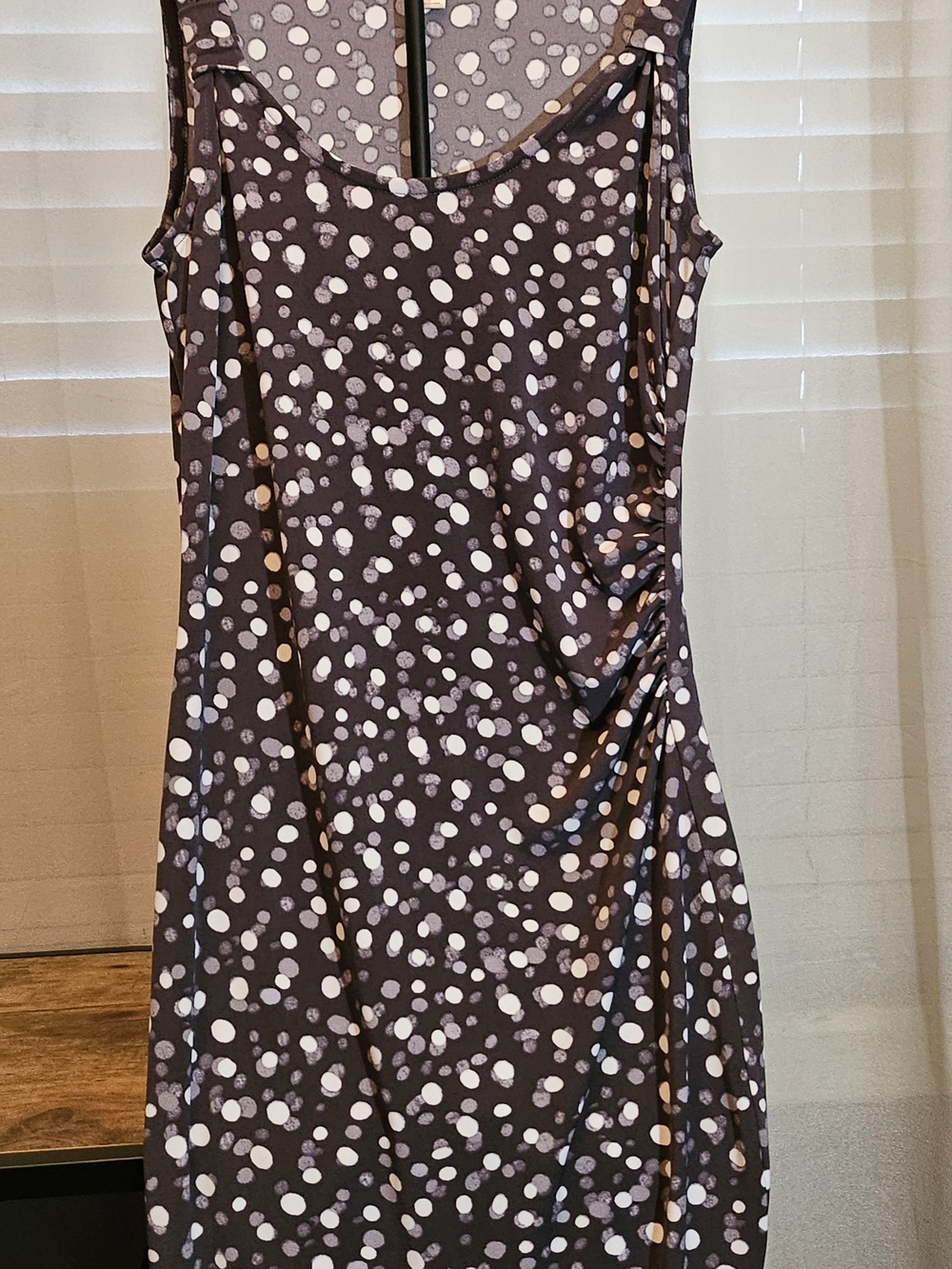 LOFT Gray and White Polka Dot Midi Dress